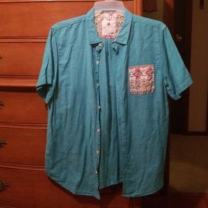ON THE BYAS XL Turquoise Button-Down Tee